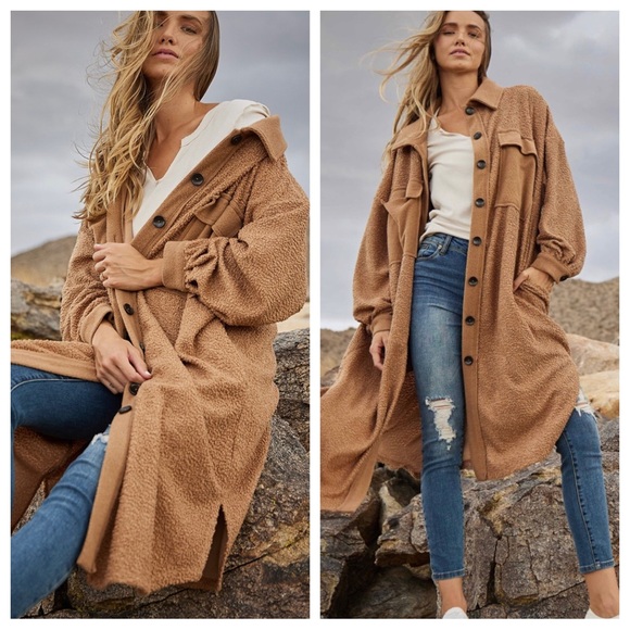 Absolutely Fabulous Contrast Detailed Fleece Long Coat Jacket - Picture 3 of 5